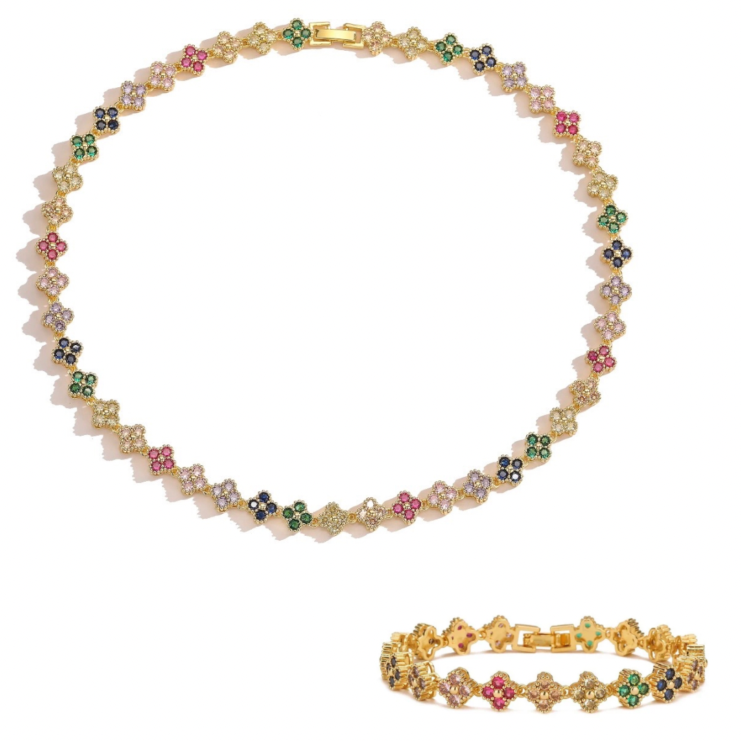 Valencia Necklace & Bracelet Set Gold/Multi