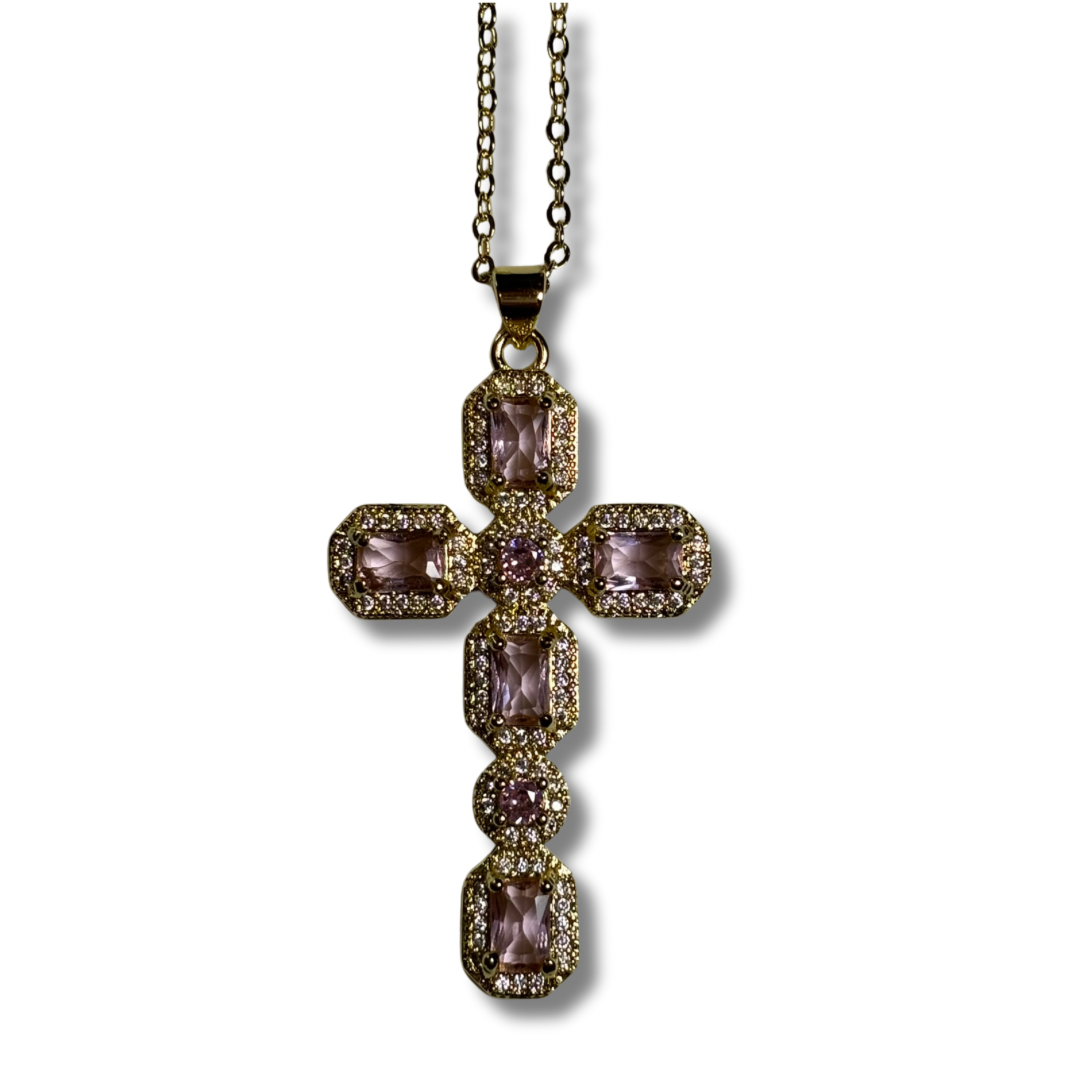 Riana Cross Necklace Pink