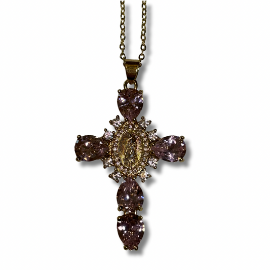 Rosa Cross Necklace Pink