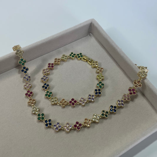 Valencia Necklace & Bracelet Set Gold/Multi