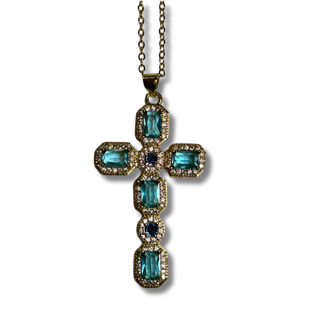 Riana Cross Necklace Blue