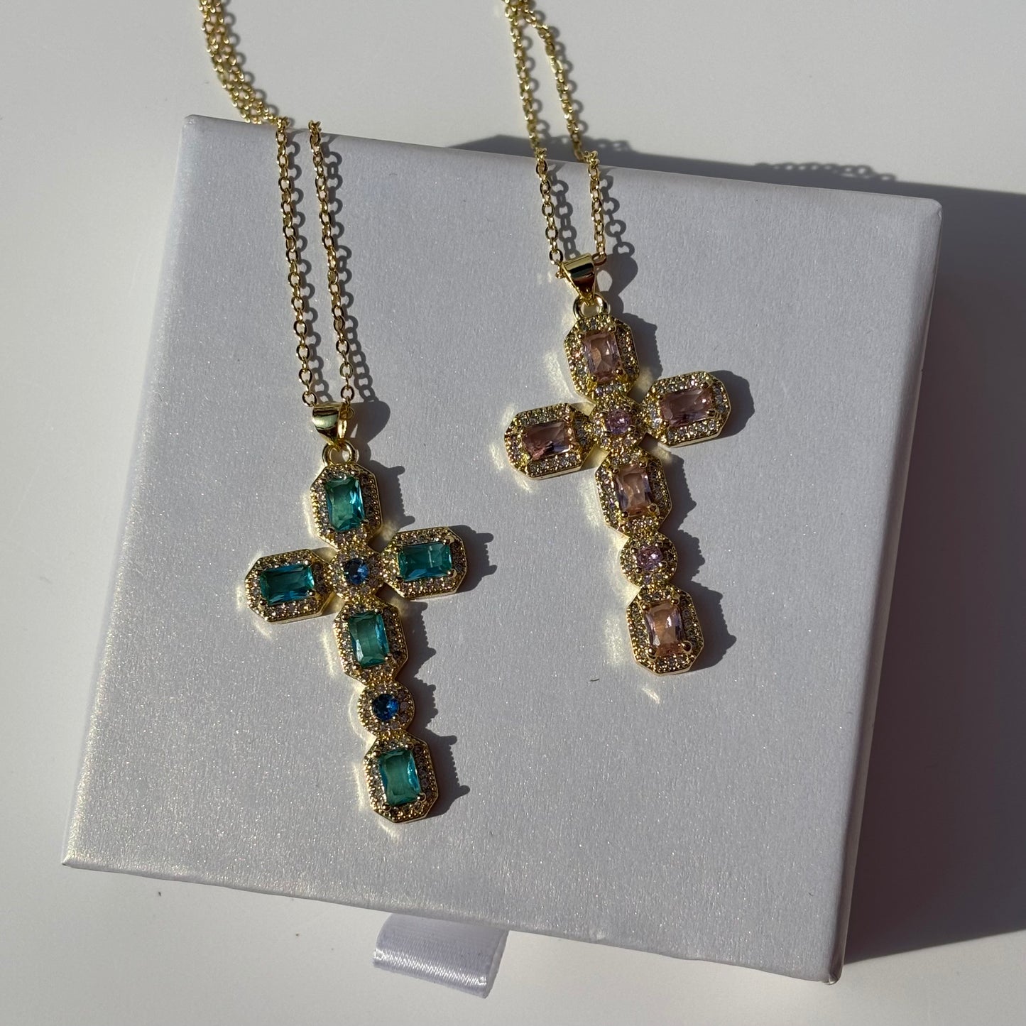 Riana Cross Necklace Blue