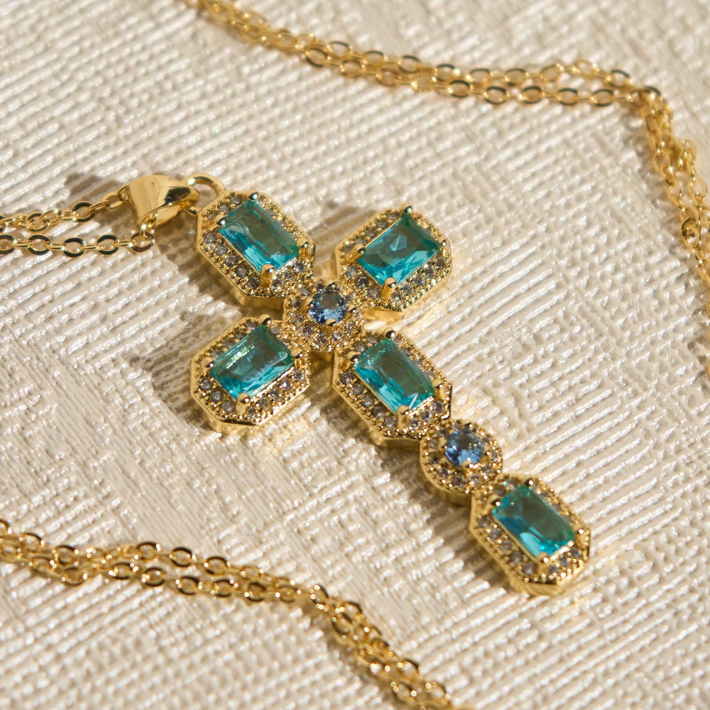 Riana Cross Necklace Blue