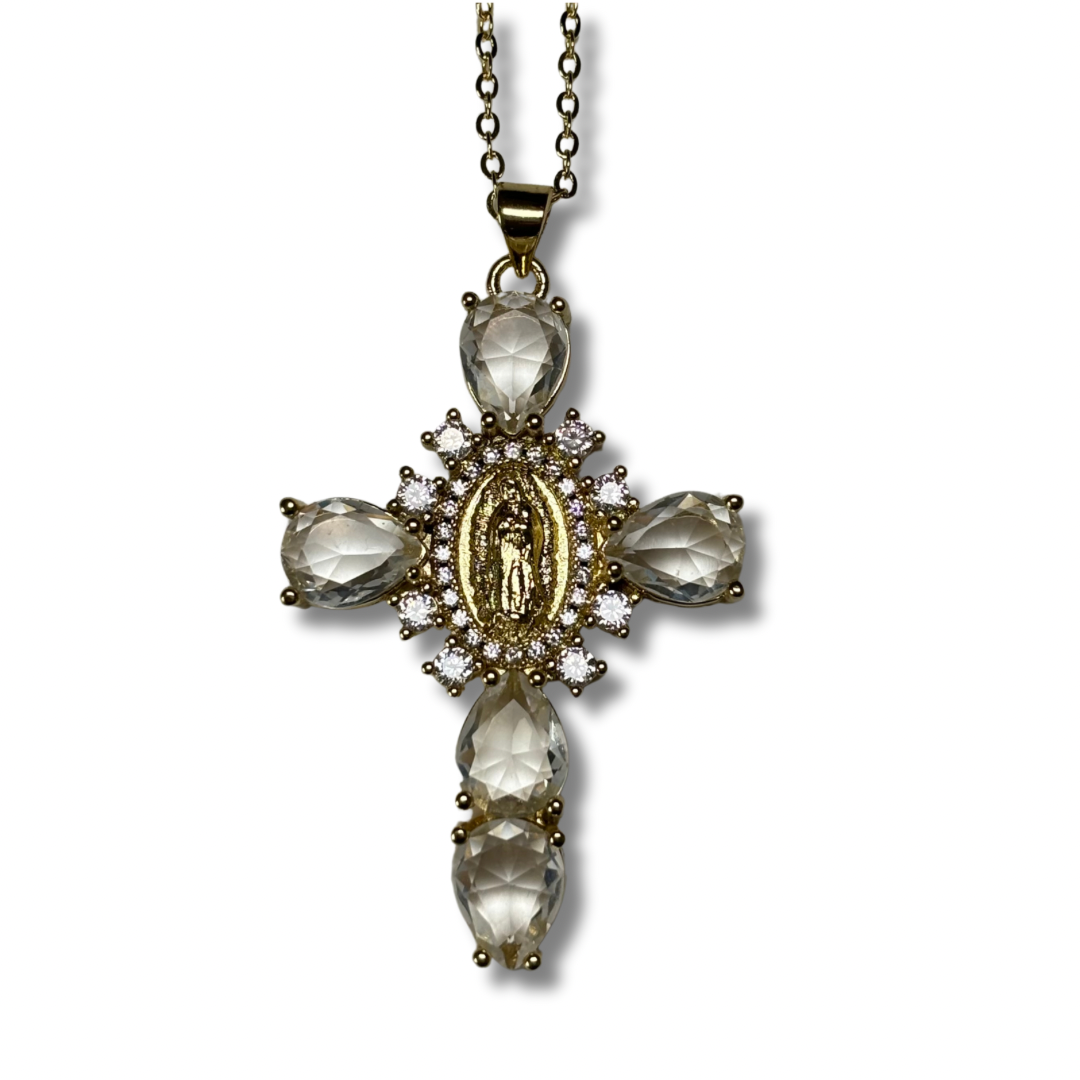 Rosa Cross Necklace Champagne